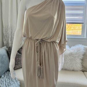 Maggy London Cream One Shoulder Tie Front Dress
